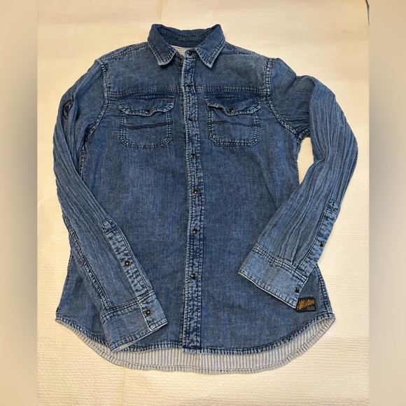 Affliction Reversible Dark Blue Denim Shirt with Graphic Back
Size Medium - Picture 6 of 12